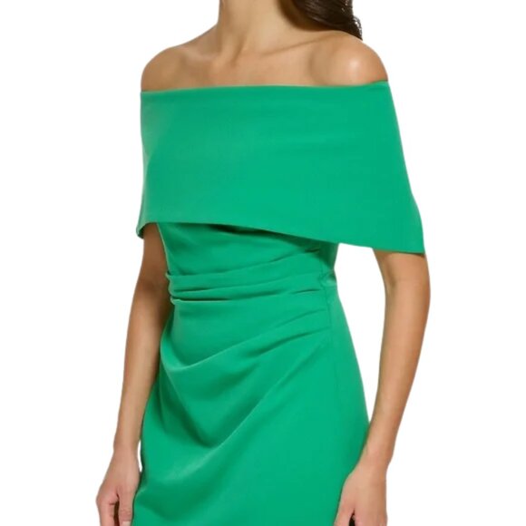 NWT Vince Camuto Off Shoulder Ruched Side Midi Dress in Green Sz. 20W - Picture 3 of 4